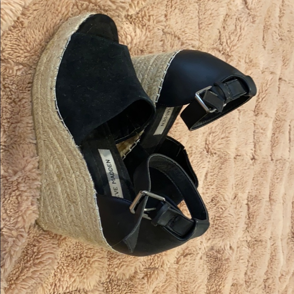 Steve Madden Black Espadrilles Wedges Heels